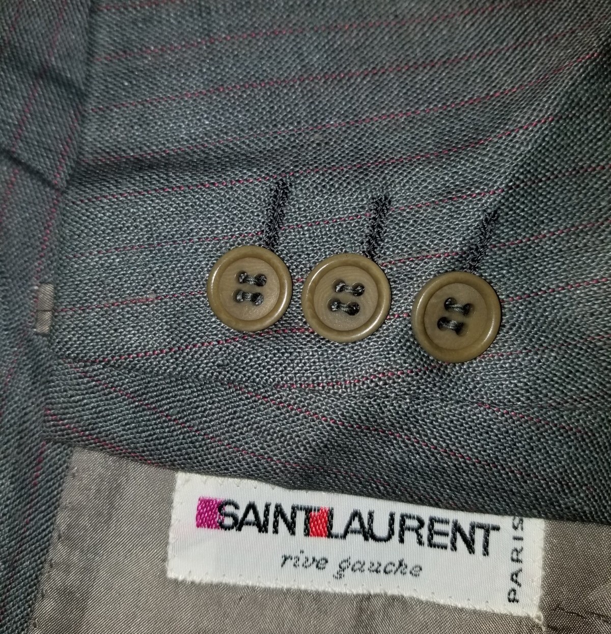 Giacca sportiva blazer Saint Laurent Rive Gauche grigio rosa a righe lino 44R