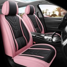 Pink Car Seat Covers Full Set, 5 Seats Nappa Leather Seat Cover Black  Pink