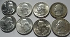 8 Silver Washington Quarters, 1932-1964, mostly BU