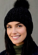 New Women s Light Gray Chenille Knit Beanie Faux Fur Pom Pom Soft Warm Cuffed