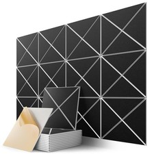 12 Pack Self-Adhesive Acoustic Panels, 12" X 12" X Line 12 Pack Black on White