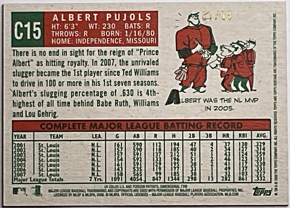 #/59 2008 Albert Pujols THC Black Refractor SSP Topps Heritage Chrome eBay 1/1 - Image 4 of 4