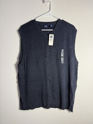 Vintage Gap Men's Vest Knit Sweater V-Neck XL Navy Blue Linen and Cotton  Blend