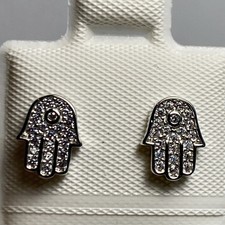 926 Sterling Silver Hand With Cz Stud Earrings. New