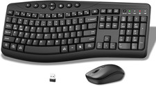 Wireless Keyboard and Mouse Combo, 2.4G Quiet Ergonomic Curved Keys Black