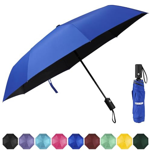 Winddichter Reiseschirm, Automatikschirme für Regen, tragbar & Auto-blau - Bild 1 von 6