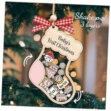 Baby's First Christmas Ornament 2025 - Personalized First Baby Stocking Girl
