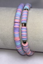 Pastel Clay Bead Bracelet Set Elastic Heishi Disc Stretch Stack Handmade Gift