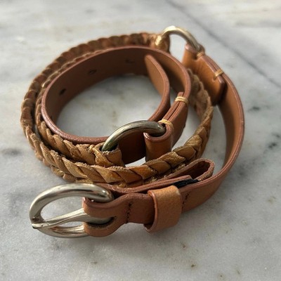Massimo Dutti Braided Leather Belt Women s Size 75 (XS S) Tan / Gold