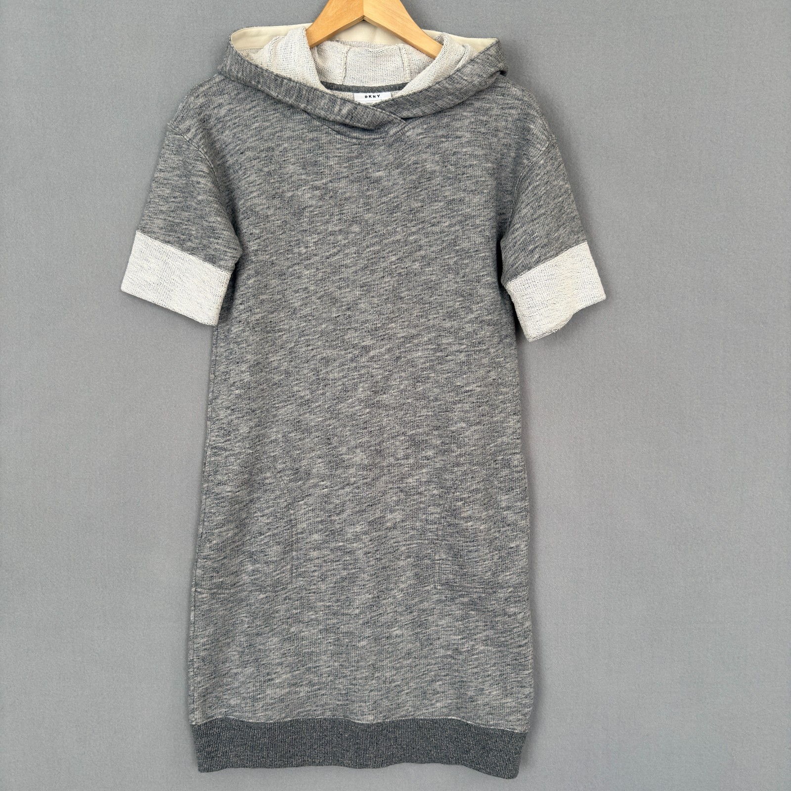 DKNY Sport Hooded Dress Women Size XS Gray Stretch Short Sleeve Logo