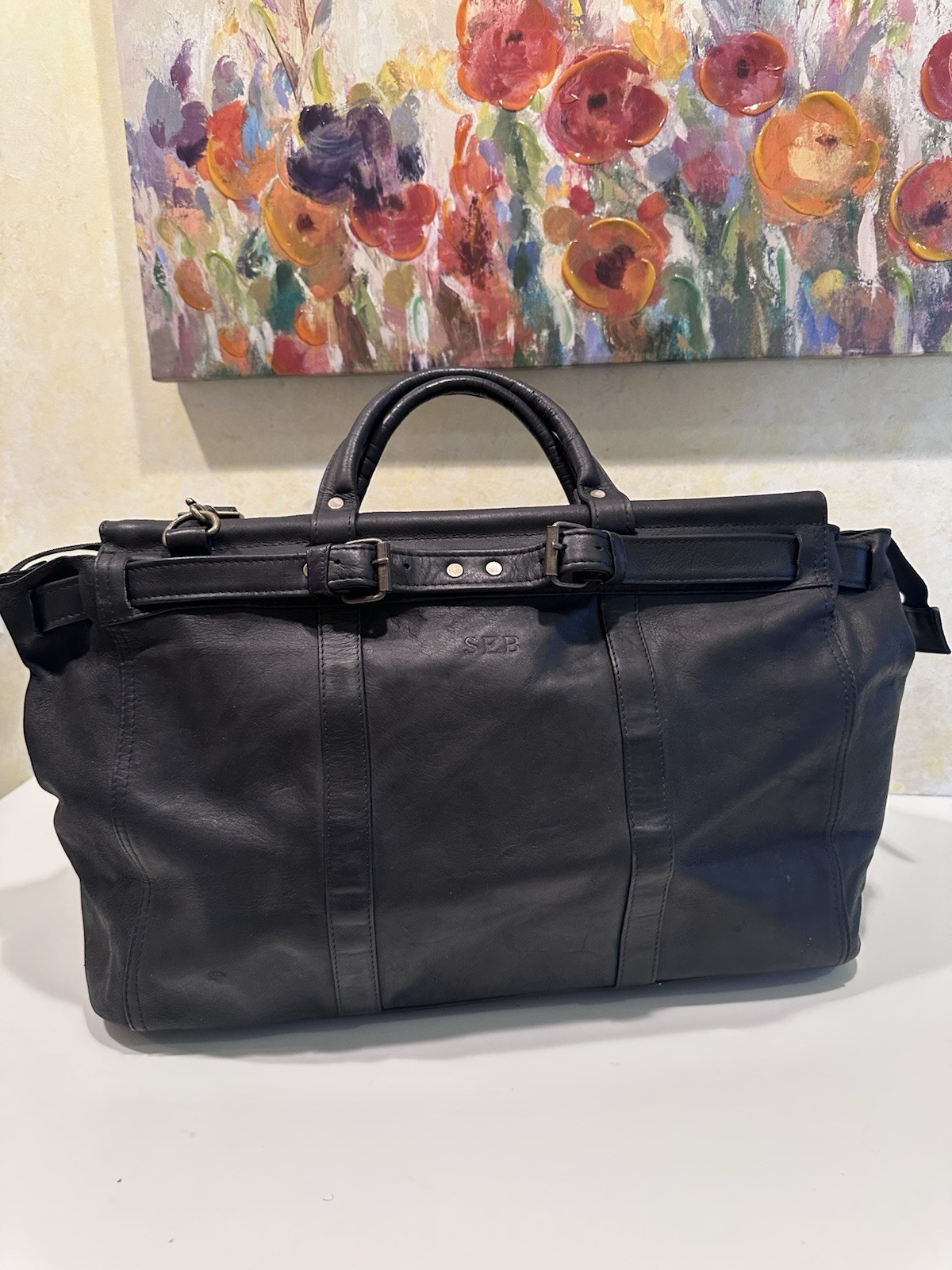 Clava Leather Duffel Weekender Overnight Travel Bag Black Ca