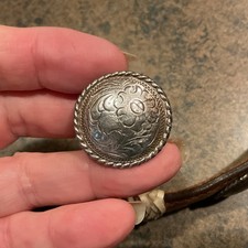 7 Vintage 1” Silver Screwback Concho Belt Buttons On Old Tony Lama Leather Belt