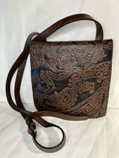 Patricia Nash GRANADA Dark Brown Tooled Flap Small Crossbody Handbag Purse NEW