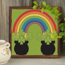Lucky Irish Decoration Wooden Plaque Rainbow Pot Of Gold Art For St Patricks Day