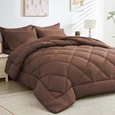 Cali-King Comforter Set - 7-Piece All Season Bed in a California King Brown