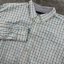 Tommy Hilfiger Button Down Shirt Mens XL White Blue Plaid Long Sleeve Logo