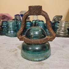 TOUGH FIND HEMINGRAY CD-280 GLASS DOME TOP POWER TRIPLE PETTICOAT INSULATOR AQUA