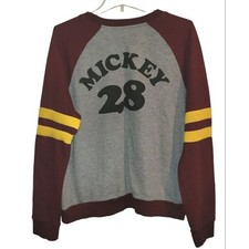 Disney Mickey Mouse Baseball Raglan Sweatshirt Burgundy Gray Yellow Stripes XL