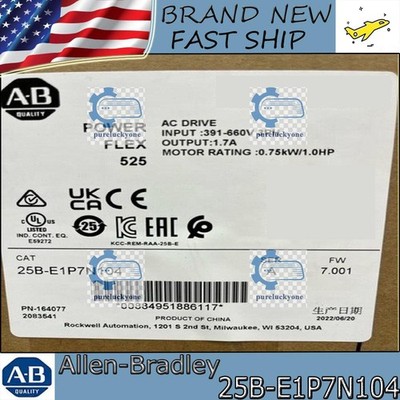 Factory Sealed PLC-AB 25B-E1P7N104 /A PowerFlex 525 0.75kW (1Hp) AC Drive