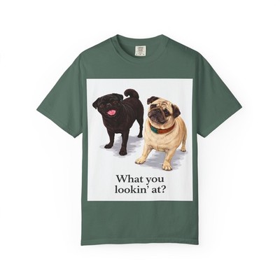 Two Pugs Illustration What You Lookin' At? T-Shirt | Funny Dog Tee