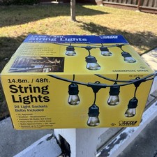 Feit Electric String Lights Commercial Grade 48ft Weatherproof 24 Lights Outdoor