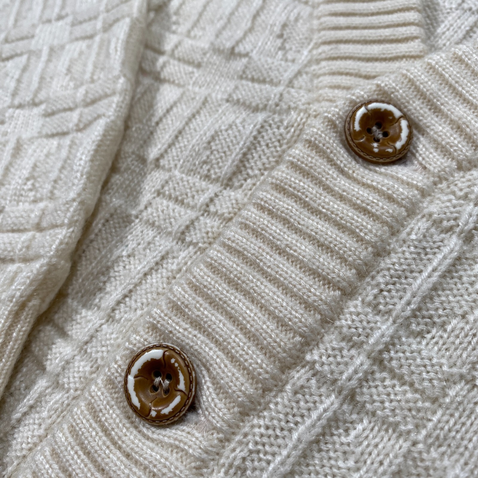 VINTAGE Chemise Lacoste Cardigan Mens Size 6 XL Cream Cable Knit Wool Sweater thumbnail 5