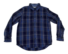 Outerknown Flannel Shirt Medium Blue White Plaid Organic Cotton Heavy Weight