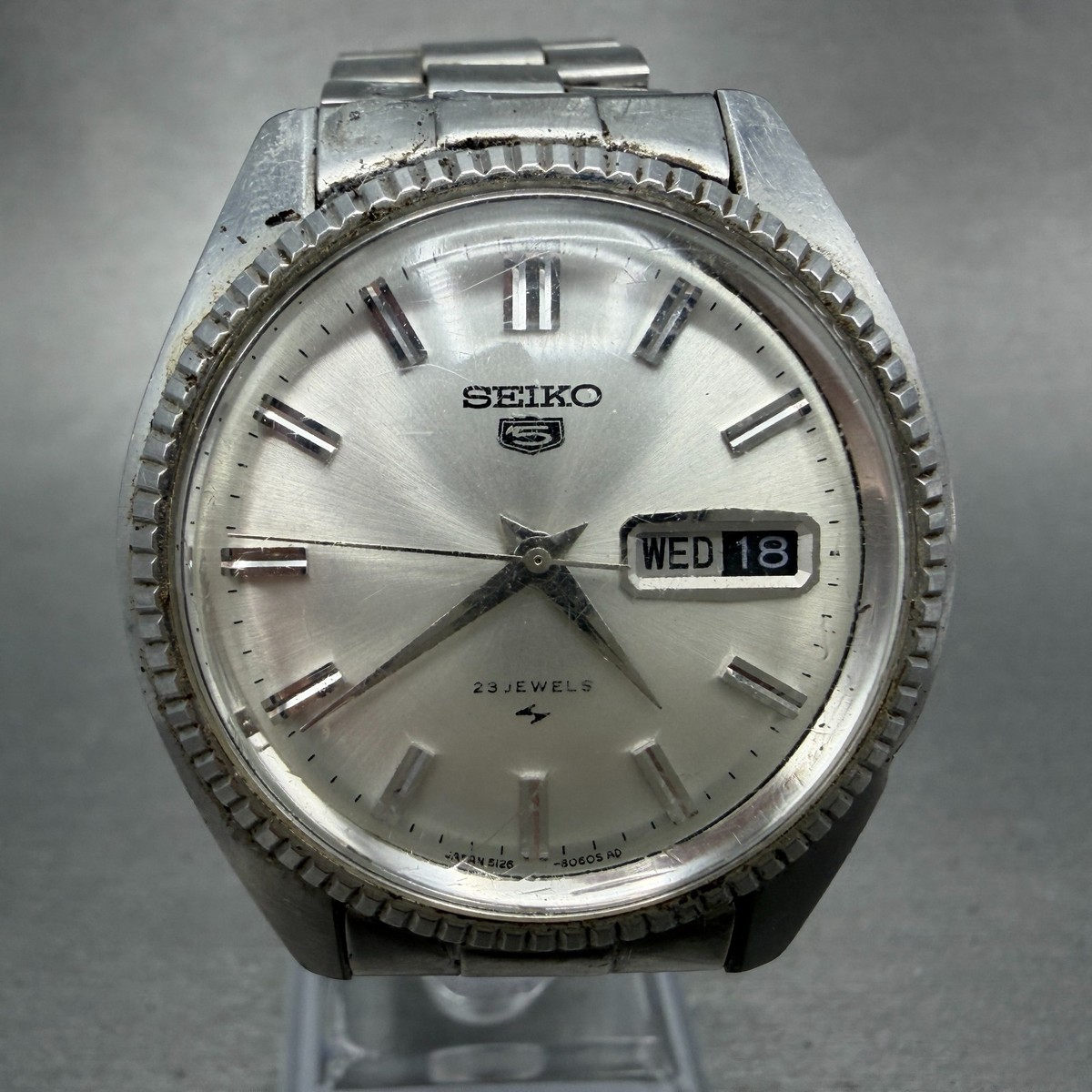 SEIKO5 5126-8050 稼働品　シルバー Seiko 5 Automatic Watch Men 37mm Silver Dial Silver Tone Daydate