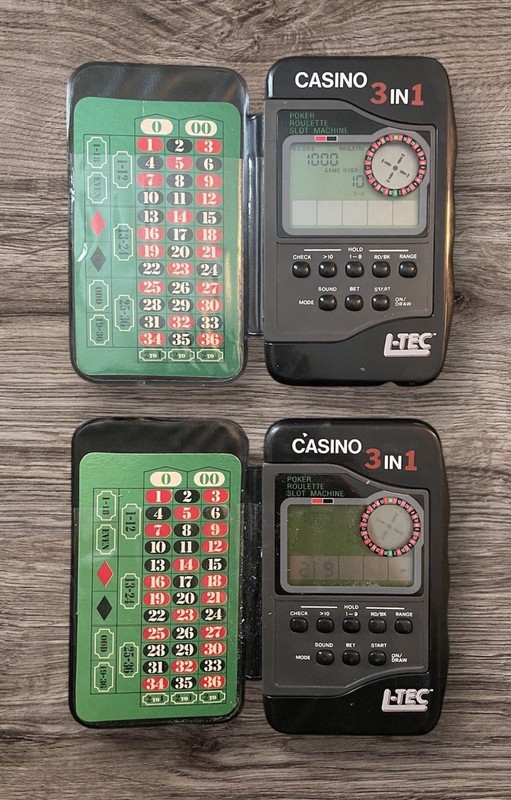  2 Vintage L-TEC Casino 3in1 Electronic Game Handheld Case Poker Slot Roulette 