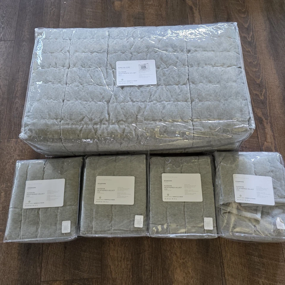 Pottery Barn Hudson Heathered Velvet KING Quilt & 4 Standard Shams Gray - Image 4 of 4