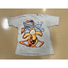 VTG Distressed 90s L Looney Tunes Coyote Road Runner Gray T-Shirt Warner Bro