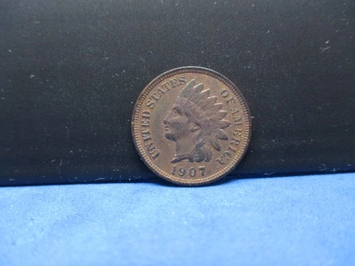 1907 Indian Head Cent 1C Penny AU About Uncirculated