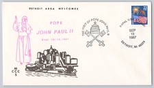 Detroit, MI Pope John Paul II Papal Visit, skyline illustration, Modern 1987
