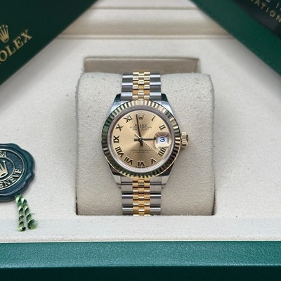Rolex Lady-Datejust NEW 2025 Champagne Roman Two Tone Yellow Gold Fluted Jubilee