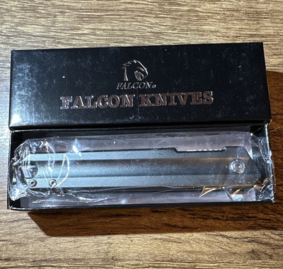 Falcon 440 Pocketknife Clip Point Plain SS Blade Gray Metal Handle Linerlock