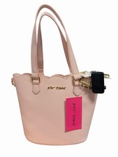 Betsey Johnson Pink Scalloped Logo Satchel Top Handle, Magnetic, Detach Strap