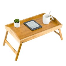 Foldable Bamboo Lap Tray – Bed Table with Carrying Handle & Stable Folding Legs