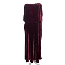 VTG J. Crew Burgundy Crushed Velvet Strapless Maxi Dress Size 10 Boho Romantic