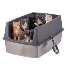 IRIS USA XXL Stainless Steel Litter Box Enclosed High Sided for C