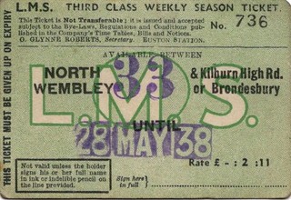 LMS Railway SEASON Ticket NORTH WEMBLEY 736