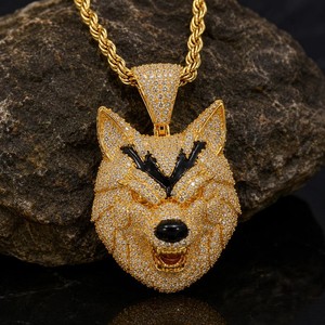 Authentic 5TCW Round Cut Lab Created Diamond Wolf Head Pendant 14k Yellow Gold Plated