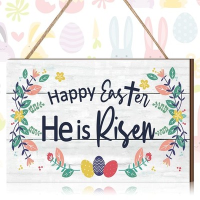 Happy Easter Signs for Door Decoration 12 x 8 Inch Wooden Religious He Is Risen 
