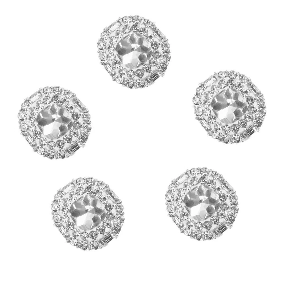 5x Silver Diamante Rhinestone Round Shank Buttons DIY Sewing - Image 3 of 4