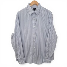 Express Shirt Mens Large Blue Striped Button Up Slim Performance Long Sleeve