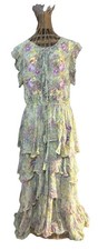 Sundance Dress M/L Maxi Catalog Green Tiered Floral Eden Embroidered  $298