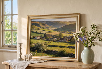 South Downs Countryside Print - Patchwork Felder & Dorf Frühlingswand A3 A4 A5