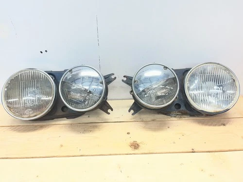 78-87 BMW 7 Serie E23 RARE FRONT LEFT & RIGHT EURO HEADLIGHTS WITH HALFMOON CAPS