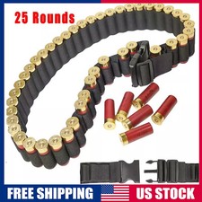 Shotgun Shell Holder 25 Shells 12/20GA Gauge Cartridge Ammo Bandolier Belt Black