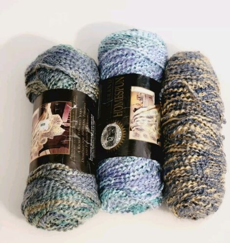 OOP Homespun Lion Brand Yarn Lot of 3 Skeins 6oz Ea, Color- Shades of Blue