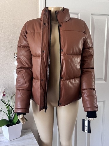 MARC NEW YORK Brown Alex Faux Leather Zip Up Super Puffer Jacket Size L Large - Picture 7 of 12